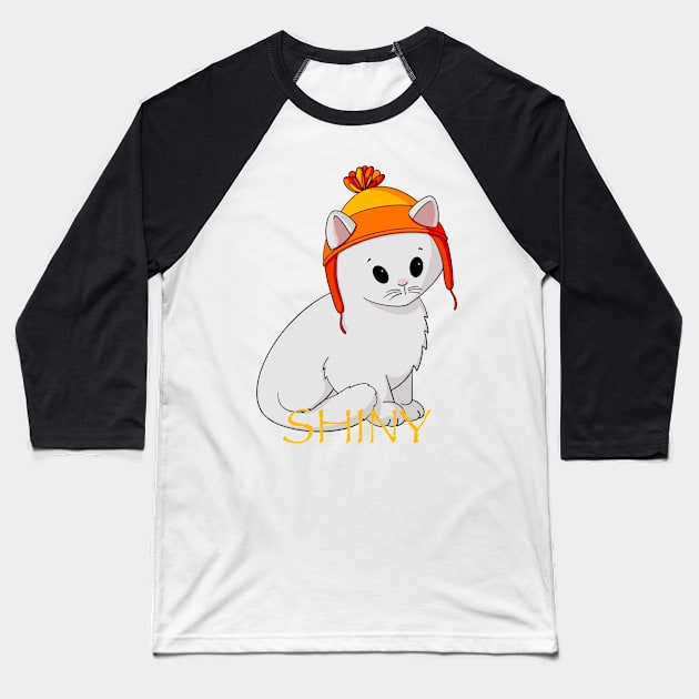 Shiny White Cat Baseball T-Shirt by Alisha Ober Designs